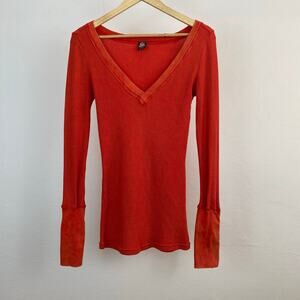 Free People Zipper Sleeve Thermal Top - Orange/Red  - Size Medium